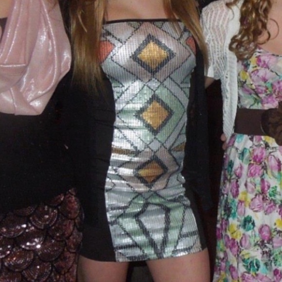 LSTR Strapless Aztec Print Strapless Sequin Bodycon Mini Dress - Picture 9 of 11